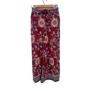 ANGIE Red Floral Smocked Waist Wide Leg Pants 100% Rayon Size Medium